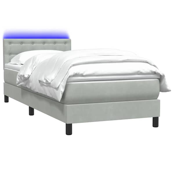 LED-valgustusega kontinentaalvoodi koos madratsiga, helehall, 80 × 210 cm, samet