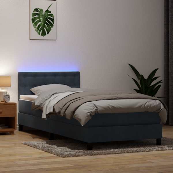LED-valgustusega kontinentaalvoodi koos madratsiga, tumehall, 80 × 210 cm, samet