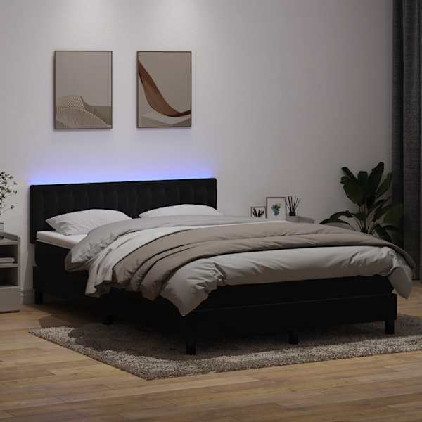LED-valgustusega kontinentaalvoodi koos madratsiga, must, 160 × 210 cm, samet