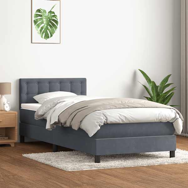 LED-valgustusega kontinentaalvoodi koos madratsiga, tumehall, 80 × 220 cm, samet — mudel 3317290