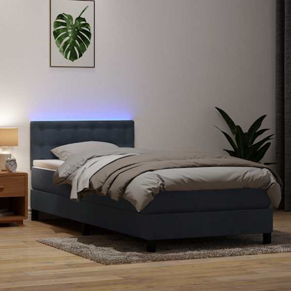 LED-valgustusega kontinentaalvoodi koos madratsiga, tumehall, 80 × 220 cm, samet — mudel 3317290