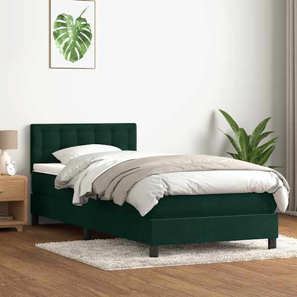 LED-valgustusega kontinentaalvoodi koos madratsiga, tumeroheline, 80 × 220 cm, samet — mudel 3317292