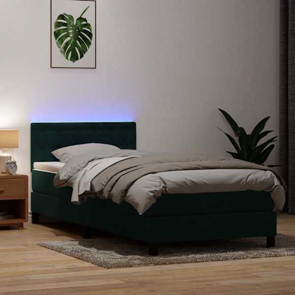 LED-valgustusega kontinentaalvoodi koos madratsiga, tumeroheline, 80 × 220 cm, samet — mudel 3317292