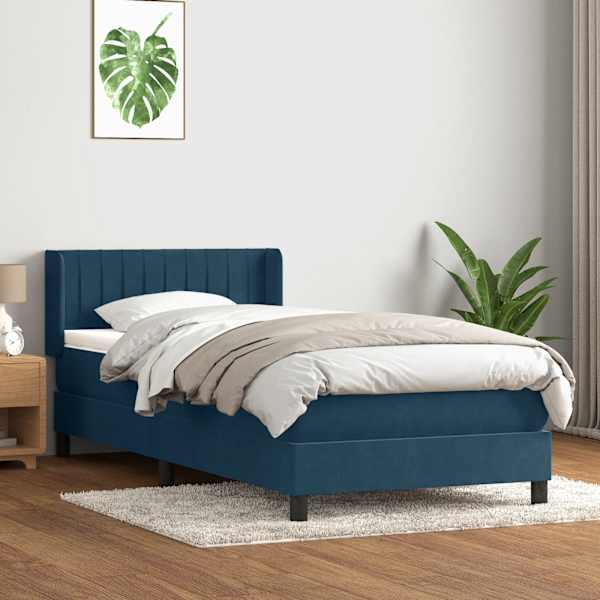 Kontinentaalvoodi koos madratsiga, tumesinine, 80 × 220 cm, samet — mudel 3318307