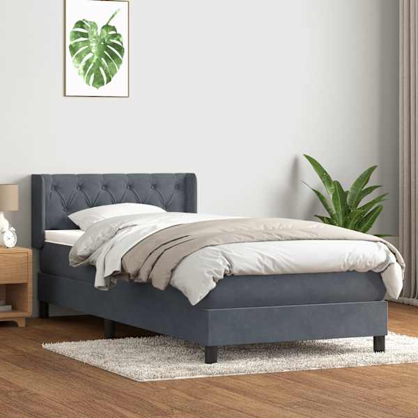 Kontinentaalvoodi koos madratsiga, tumehall, 80 × 220 cm, samet — mudel 3318388