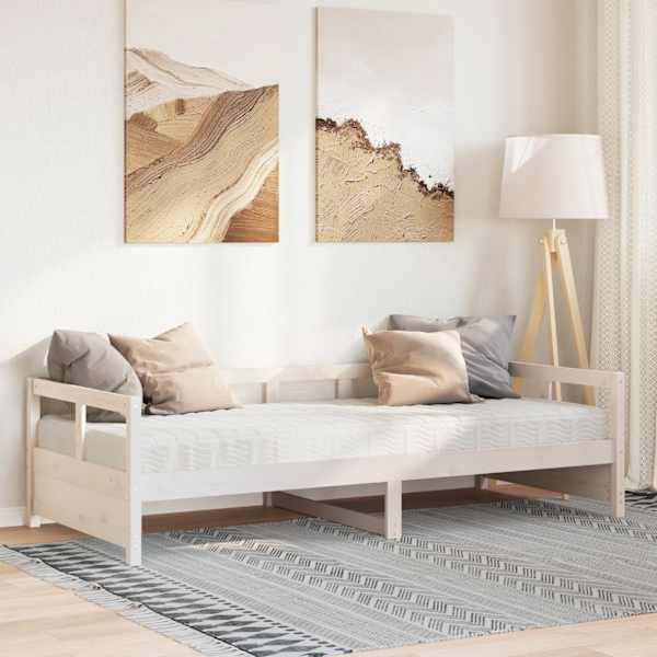 Diivanvoodi koos 2 madratsiga, valge, 90 × 200 cm, männipuit — mudel 3321051