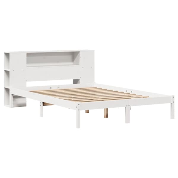 Voodiraam riiuliga peatsiga, valge, 160 × 200 cm, männipuit — mudel 3321545