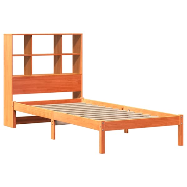 Voodiraam riiuliga peatsiga, vahapruun, 100 × 200 cm, männipuit — mudel 3321603
