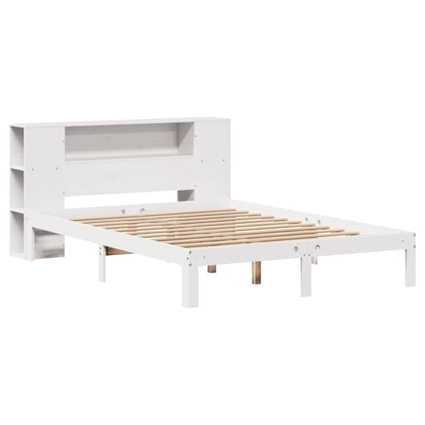 Voodiraam riiuliga peatsiga, valge, 140 × 190 cm, männipuit — mudel 3322512