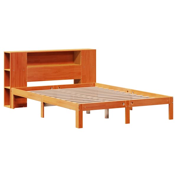 Voodiraam riiuliga peatsiga, vahapruun, 140 × 200 cm, männipuit — mudel 3322529
