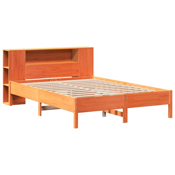 Voodiraam riiuliga peatsiga, vahapruun, 150 × 200 cm, männipuit — mudel 3322830