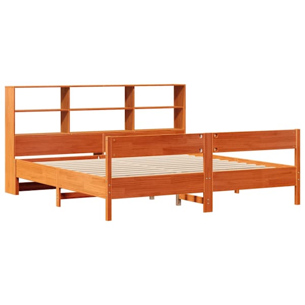 Voodiraam riiuliga peatsiga, vahapruun, 180 × 200 cm, männipuit — mudel 3322980