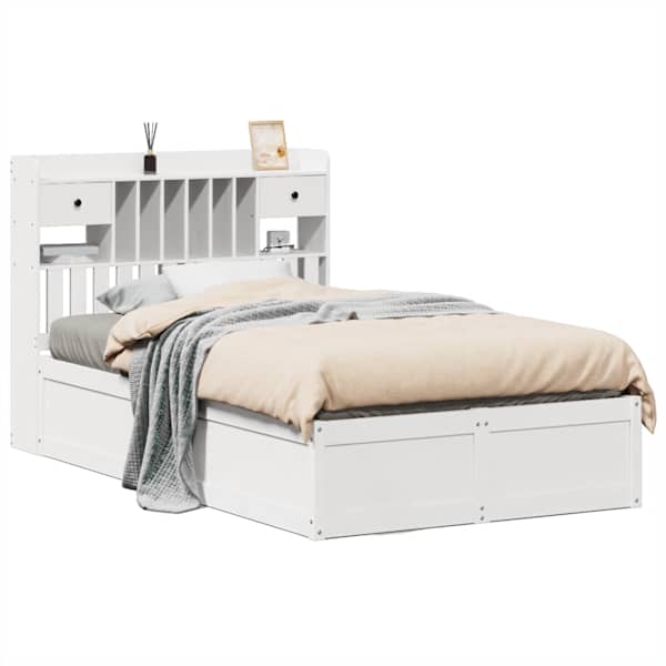Voodiraam peatsiga, valge, 135 × 190 cm, männipuit — mudel 3323510
