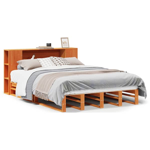 Voodiraam riiuliga peatsiga, vahapruun, 135 × 190 cm — mudel 3323895