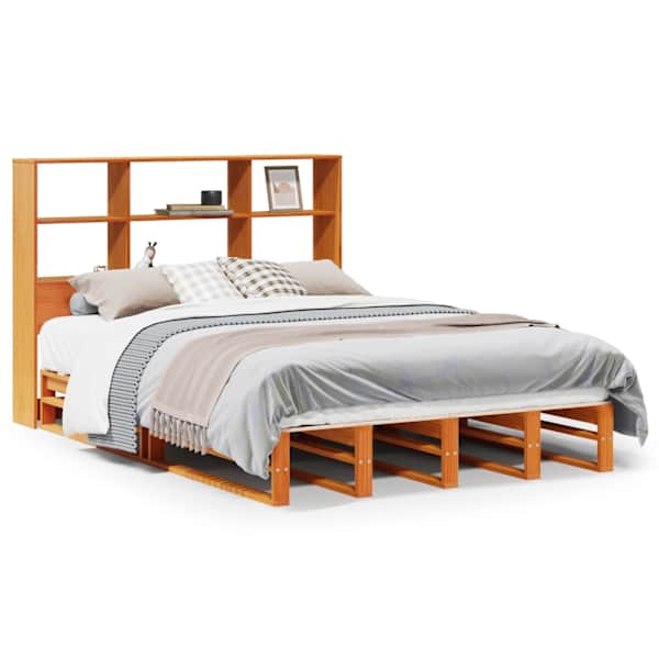 Voodiraam riiuliga peatsiga, vahapruun, 160 × 200 cm — mudel 3323928