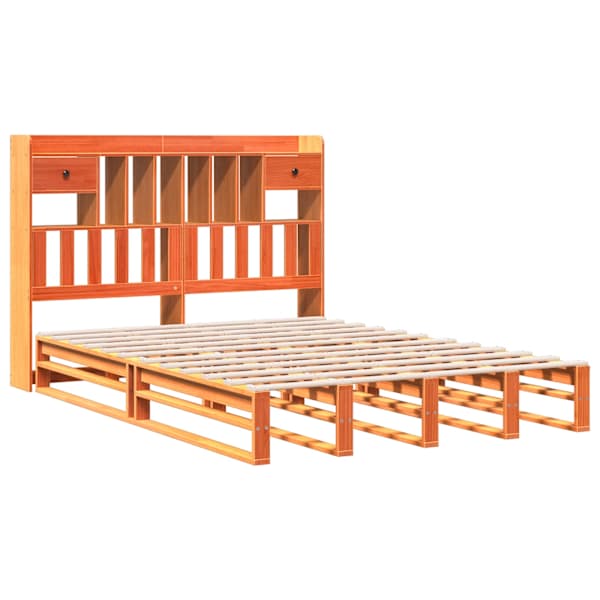 Voodiraam riiuliga peatsiga, vahapruun, 150 × 200 cm, männipuit — mudel 3323964