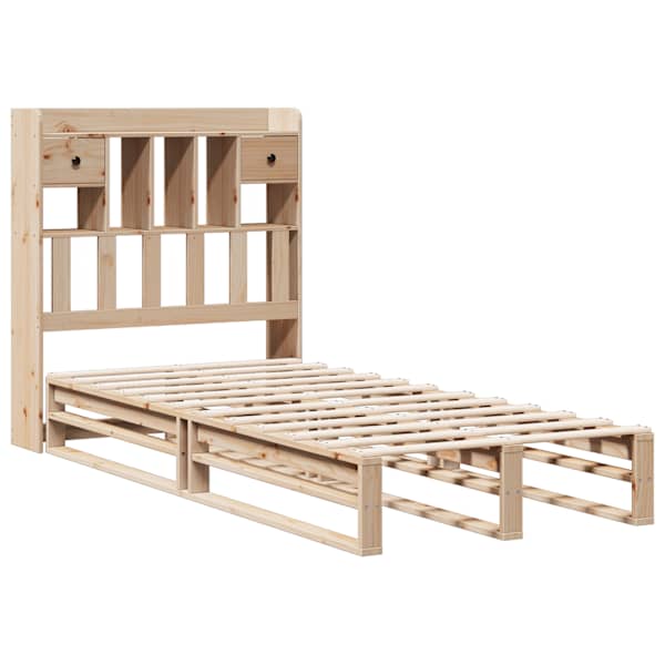Voodiraam riiuliga peatsiga, 90 × 190 cm, männipuit — mudel 3323977