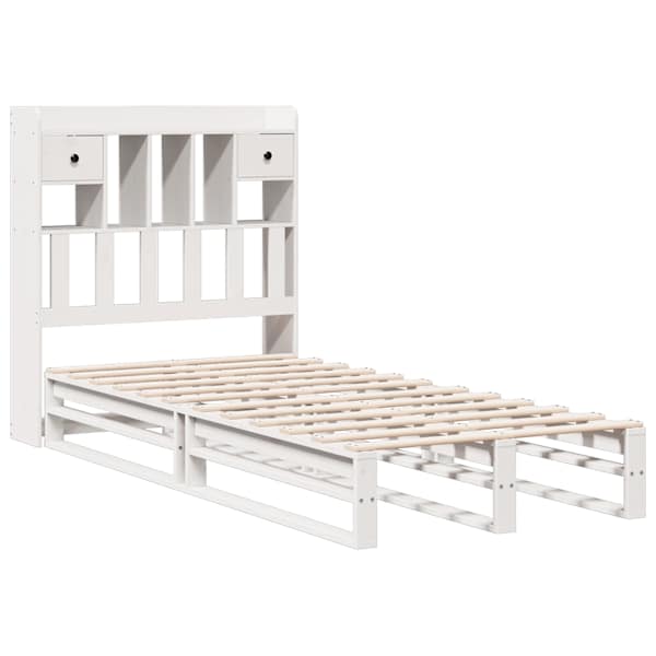 Voodiraam riiuliga peatsiga, valge, 90 × 190 cm, männipuit — mudel 3323978