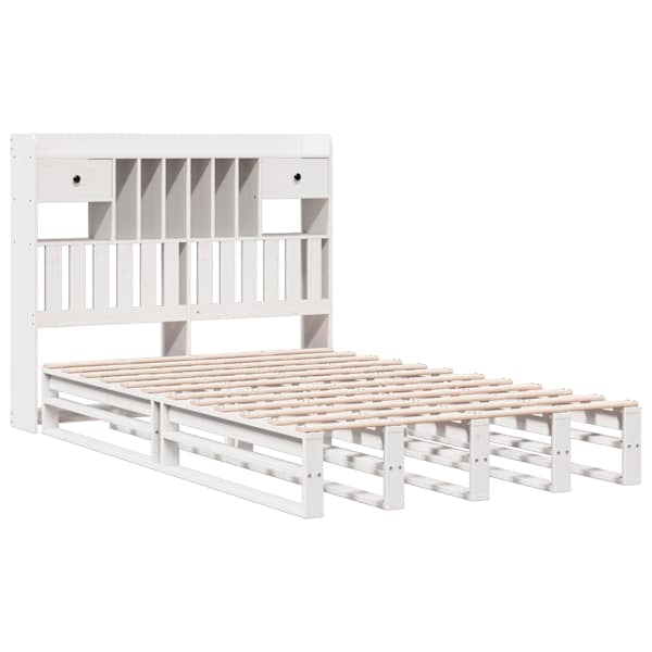 Voodiraam riiuliga peatsiga, valge, 135 × 190 cm, männipuit — mudel 3323984