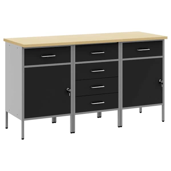 Töökojamööbli komplekt, 3 osa – must ja hall, 150 × 55 × 85 cm – 3321370