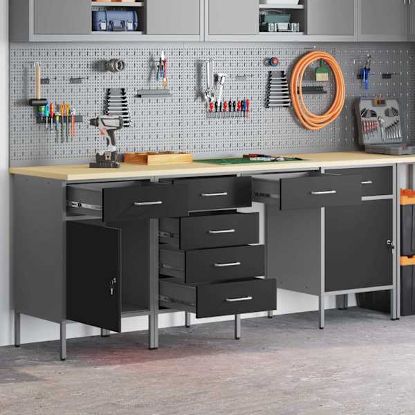 Töökojamööbli komplekt, 4 osa – must – 3321382