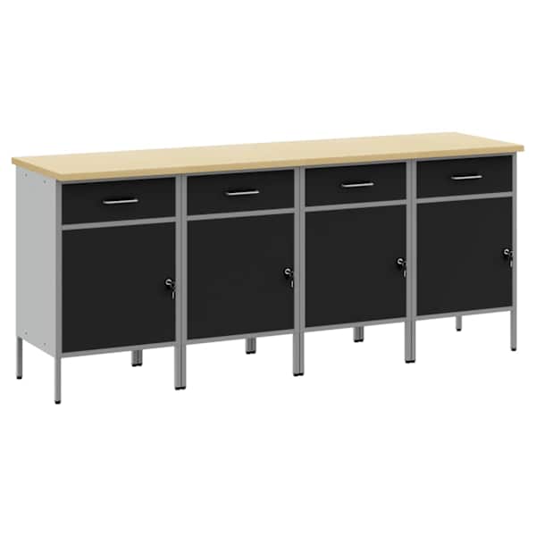 Töökojamööbli komplekt, 4 osa – must ja hall, 200 × 55 × 85 cm – 3321384