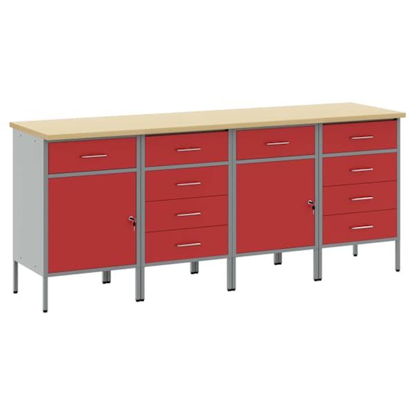 Töökojamööbli komplekt, 4 osa – punane ja hall, 200 × 55 × 85 cm – 3321387