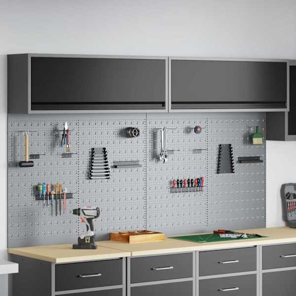 Töökojamööbli komplekt, 6 osa – must, 200 × 25 × 115 cm – 3321414
