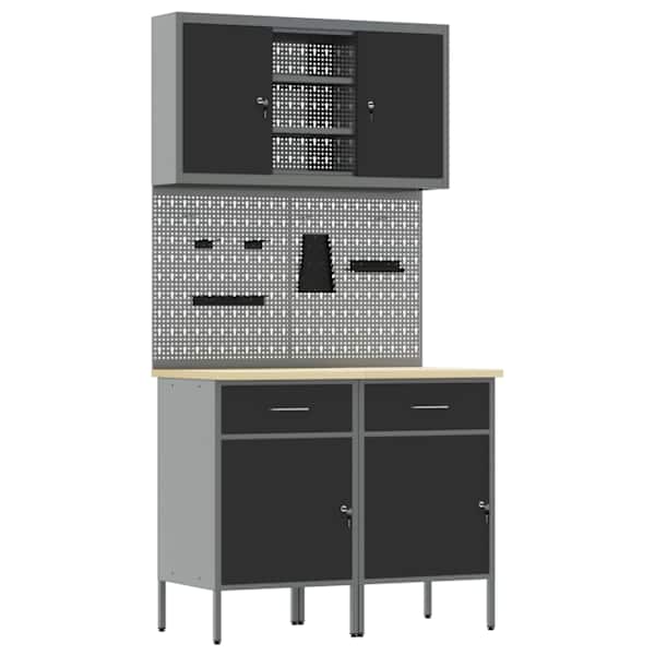 Töökojamööbli komplekt, 6 osa – must, 100 × 55 × 200 cm – 3321418