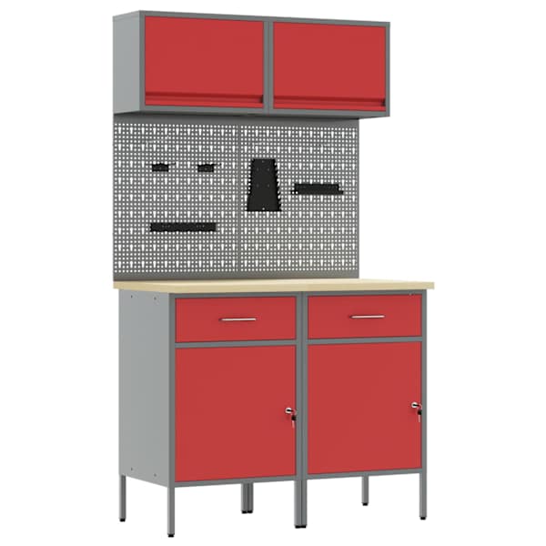 Töökojamööbli komplekt, 6 osa – punane, 100 × 55 × 200 cm – 3321419