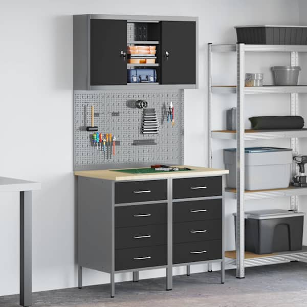Töökojamööbli komplekt, 5 osa – must, 100 × 55 × 200 cm – 3321422