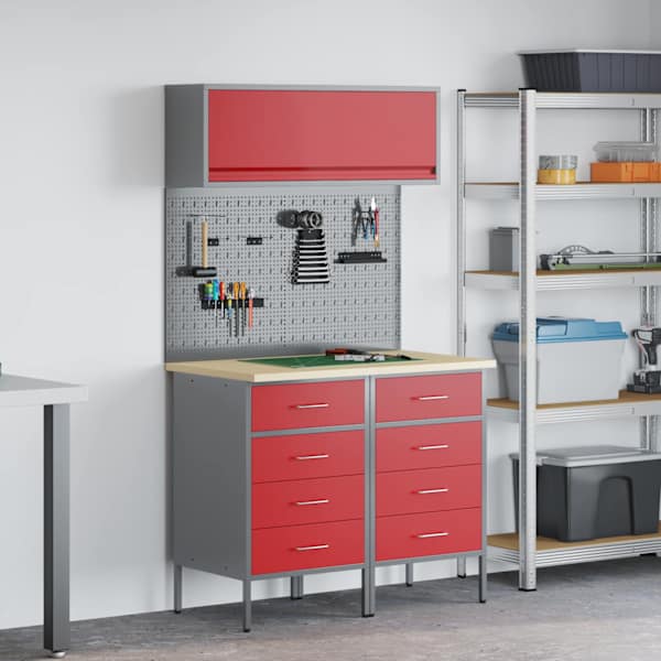 Töökojamööbli komplekt, 5 osa – punane, 100 × 55 × 200 cm – 3321423
