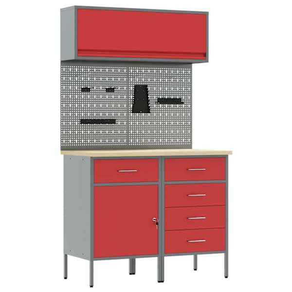 Töökojamööbli komplekt, 5 osa – punane, 100 × 55 × 200 cm – 3321427