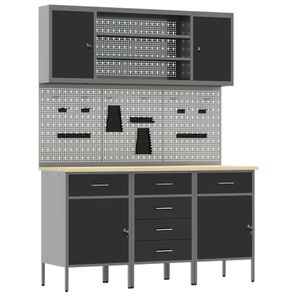 Töökojamööbli komplekt, 7 osa – must, 150 × 55 × 200 cm – 3321442