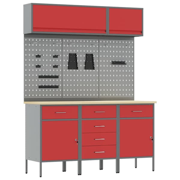 Töökojamööbli komplekt, 8 osa – punane, 150 × 55 × 200 cm – 3321445