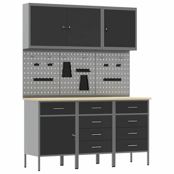 Töökojamööbli komplekt, 8 osa – must ja hall – 3321446