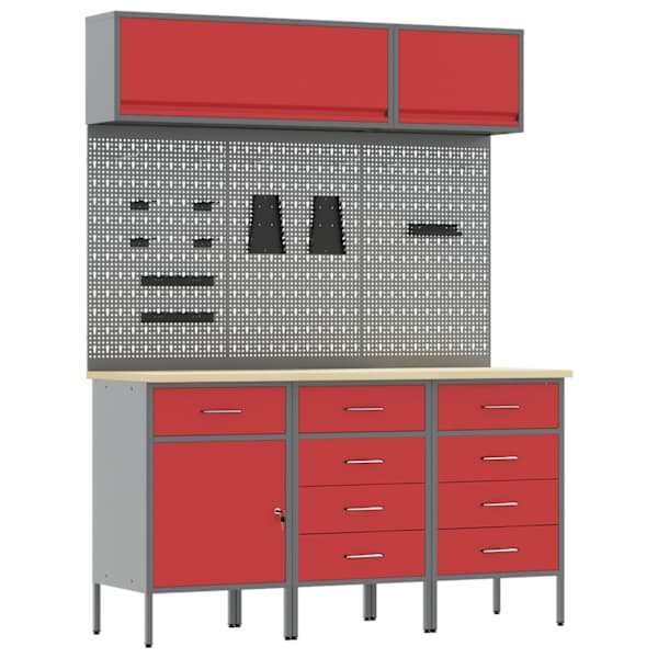 Töökojamööbli komplekt, 8 osa – punane, 150 × 55 × 200 cm – 3321451