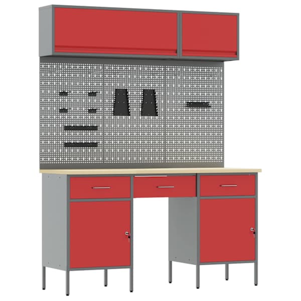 Töökojamööbli komplekt, 8 osa – punane, 150 × 55 × 200 cm – 3321457