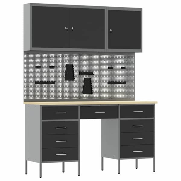 Töökojamööbli komplekt, 8 osa – must ja hall, 150 × 55 × 200 cm – 3321458