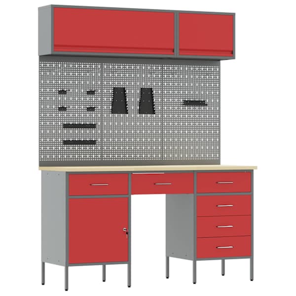Töökojamööbli komplekt, 8 osa – punane, 150 × 55 × 200 cm – 3321469