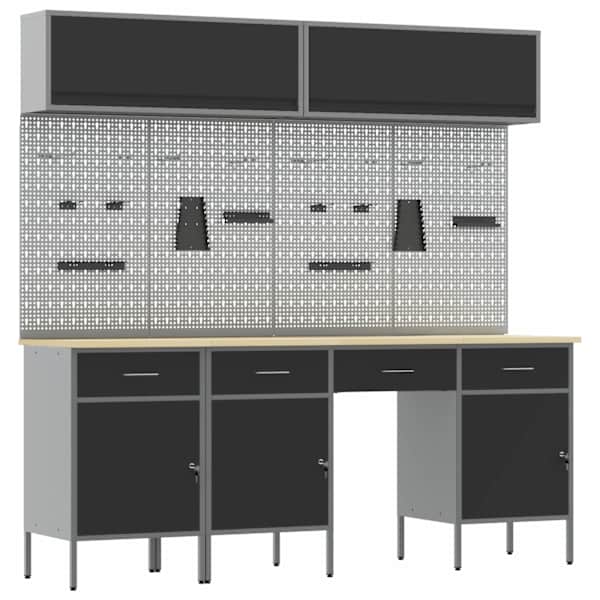 Töökojamööbli komplekt, 10 osa – must, 200 × 55 × 200 cm – 3321474