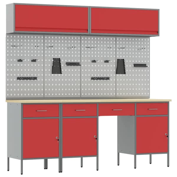 Töökojamööbli komplekt, 10 osa – punane, 200 × 55 × 200 cm – 3321475