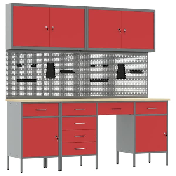 Töökojamööbli komplekt, 10 osa – punane, 200 × 55 × 200 cm – 3321477