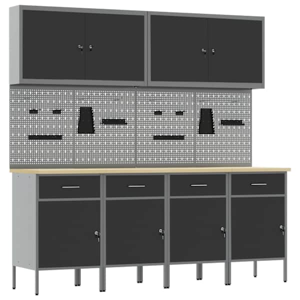 Töökojamööbli komplekt, 10 osa – must ja hall – 3321482