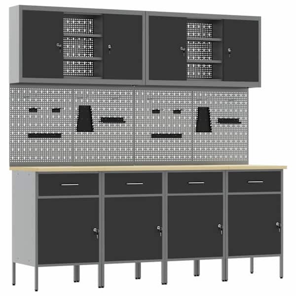 Töökojamööbli komplekt, 10 osa – must, 200 × 55 × 200 cm – 3321484