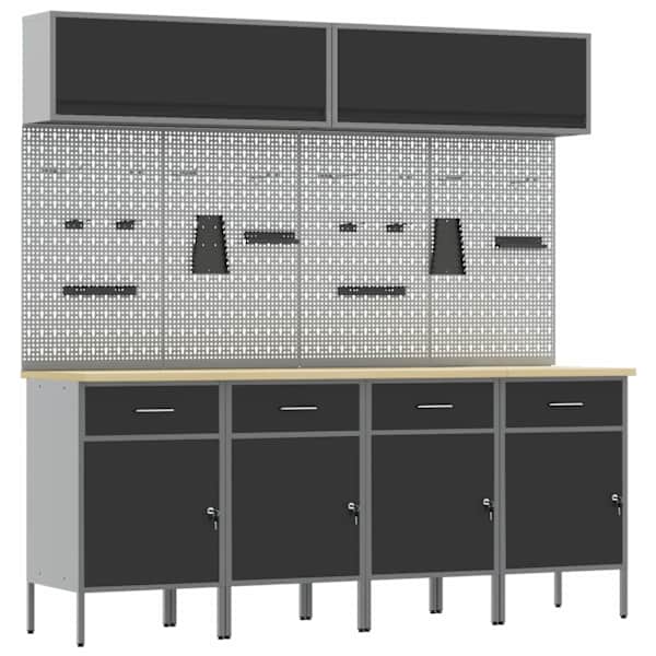 Töökojamööbli komplekt, 10 osa – must, 100 × 25 × 35 cm – 3321486