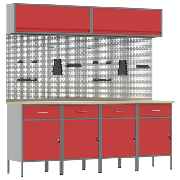Töökojamööbli komplekt, 10 osa – punane, 200 × 55 × 200 cm – 3321487