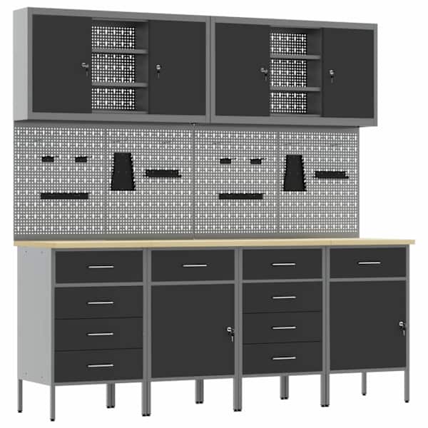 Töökojamööbli komplekt, 10 osa – must, 200 × 55 × 200 cm – 3321490
