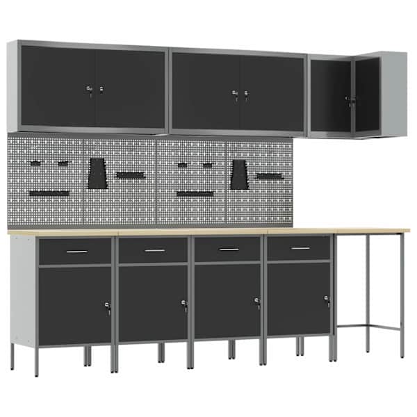 Töökojamööbli komplekt, 12 osa – must ja hall, 255 × 55 × 200 cm – 3321506