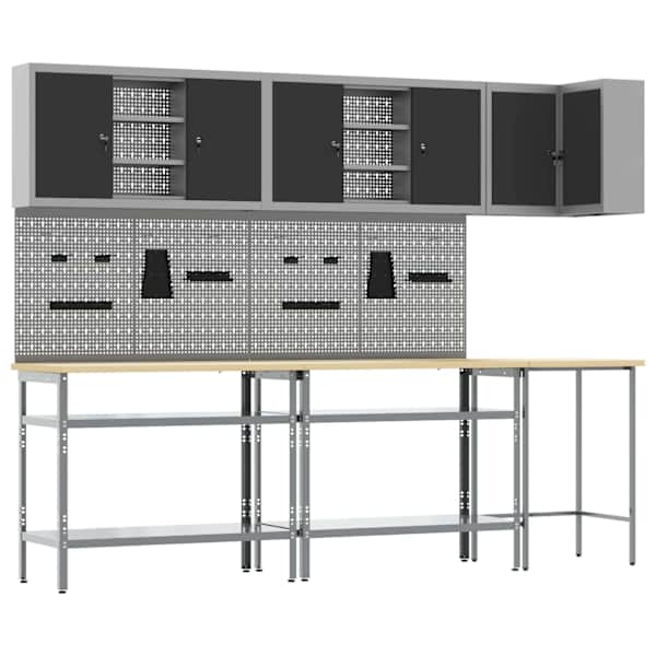 Töökojamööbli komplekt, 10 osa – must ja hall, 255 × 55 × 220 cm – 3321516